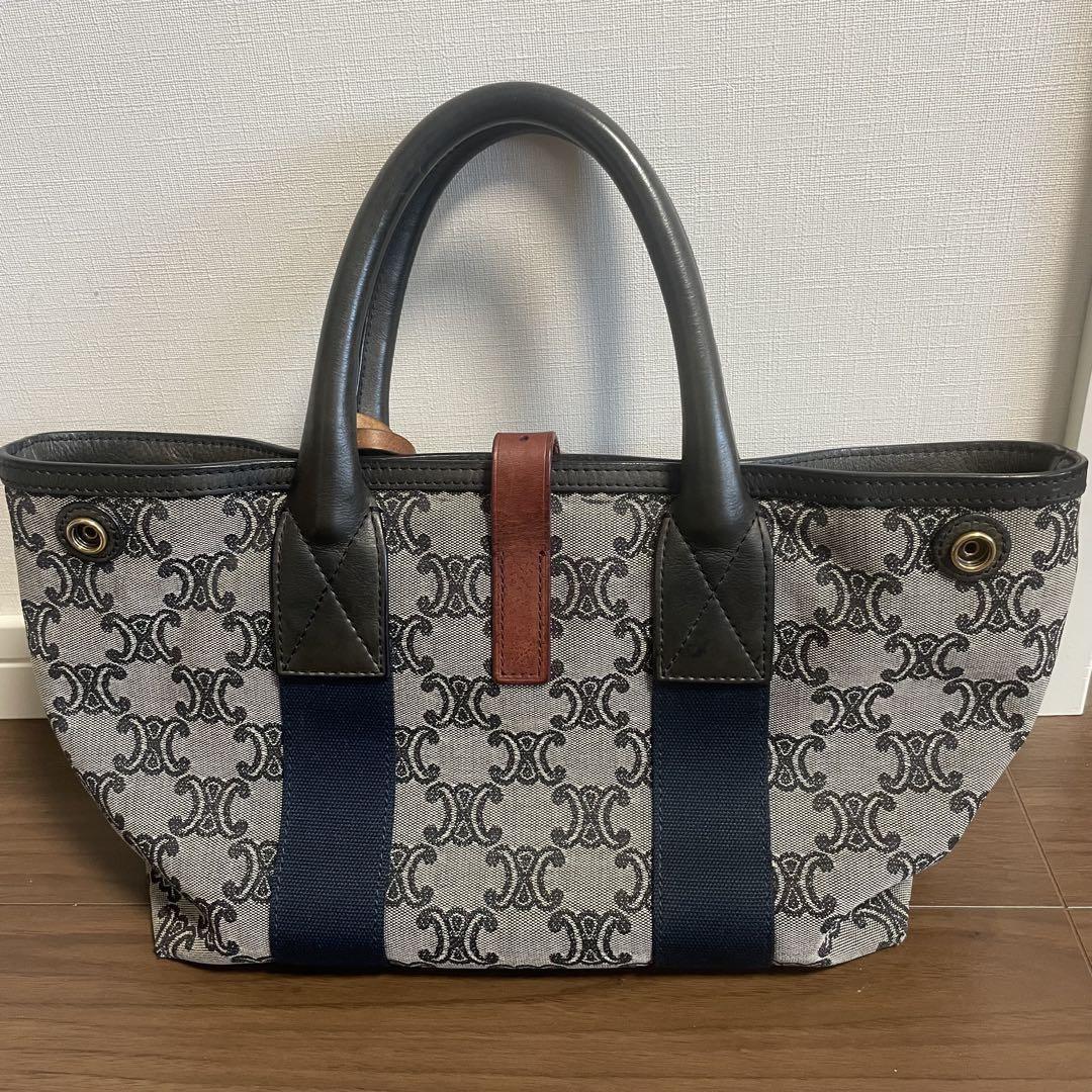 CELINE Hand Bag Tote Purse Macadam Canvas Leather Authentic