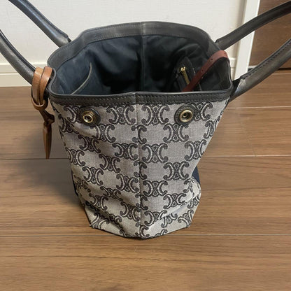 CELINE Hand Bag Tote Purse Macadam Canvas Leather Authentic