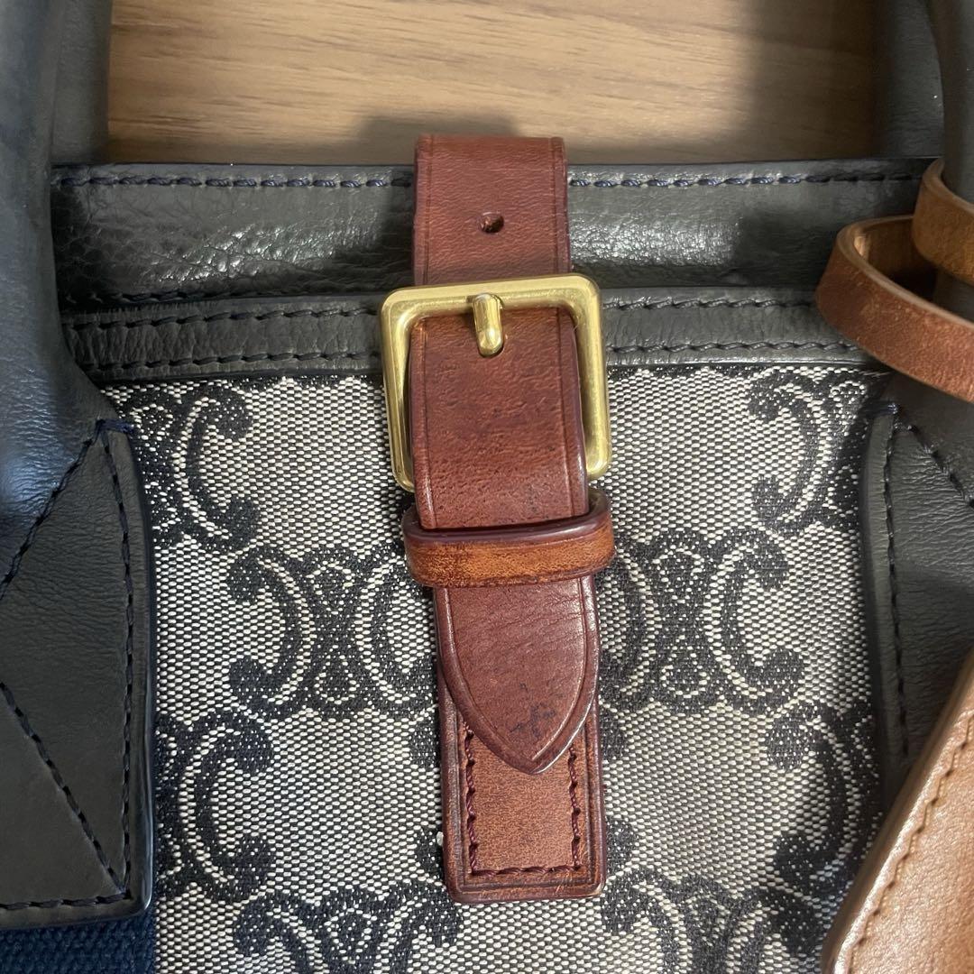CELINE Hand Bag Tote Purse Macadam Canvas Leather Authentic