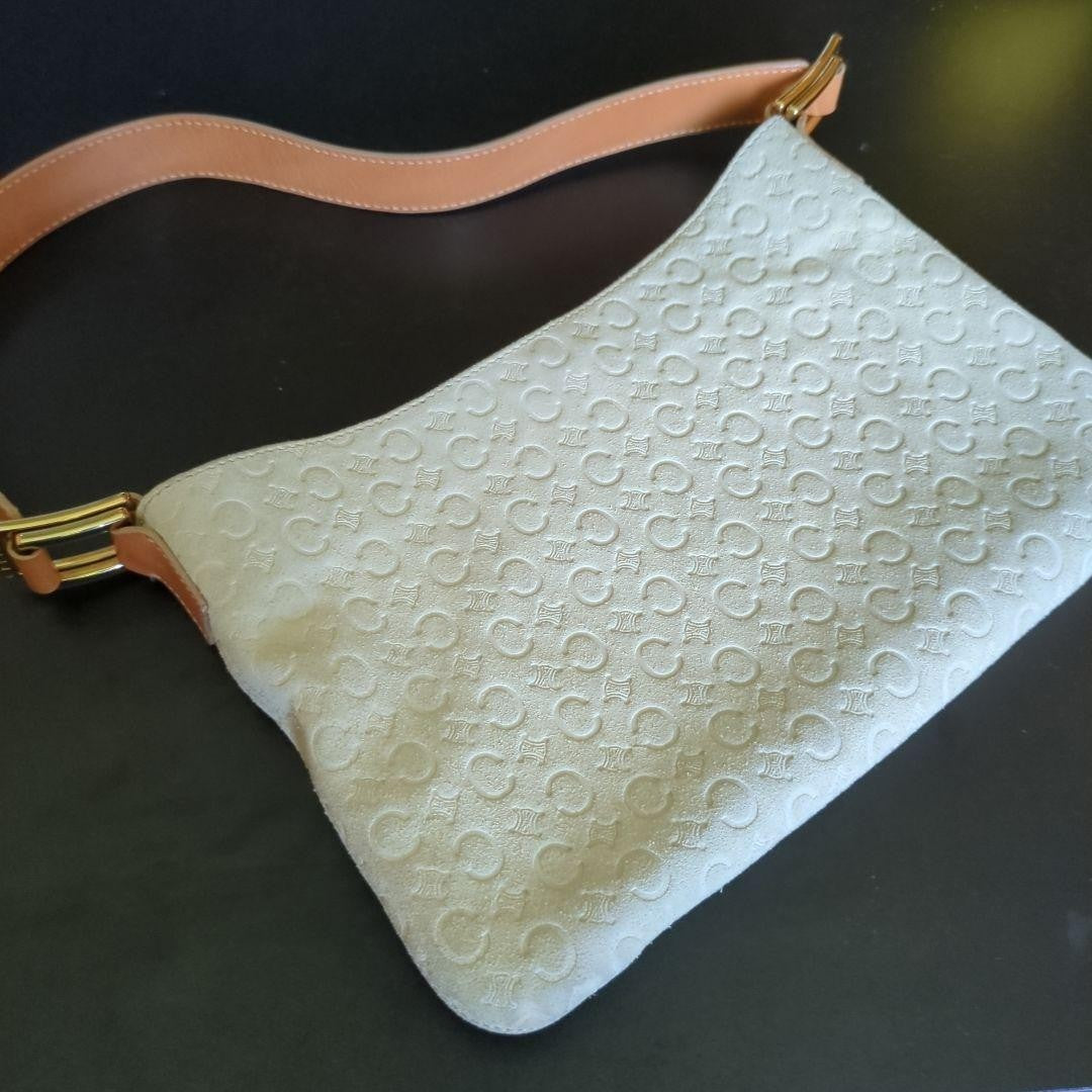 CELINE Hand Shoulder Bag Tote Purse C Macadam Suede Beige Authentic