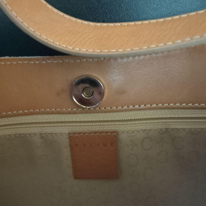 CELINE Hand Shoulder Bag Tote Purse C Macadam Suede Beige Authentic