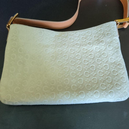 CELINE Hand Shoulder Bag Tote Purse C Macadam Suede Beige Authentic
