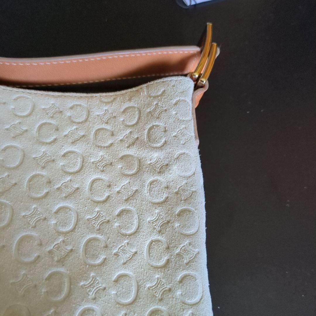 CELINE Hand Shoulder Bag Tote Purse C Macadam Suede Beige Authentic