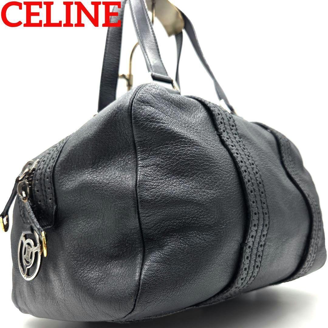 CELINE Mini Boston Bag Hand Tote Purse Leather Black Authentic