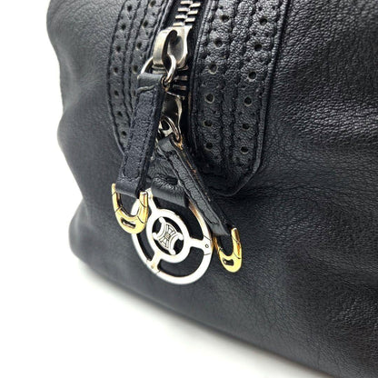 CELINE Mini Boston Bag Hand Tote Purse Leather Black Authentic