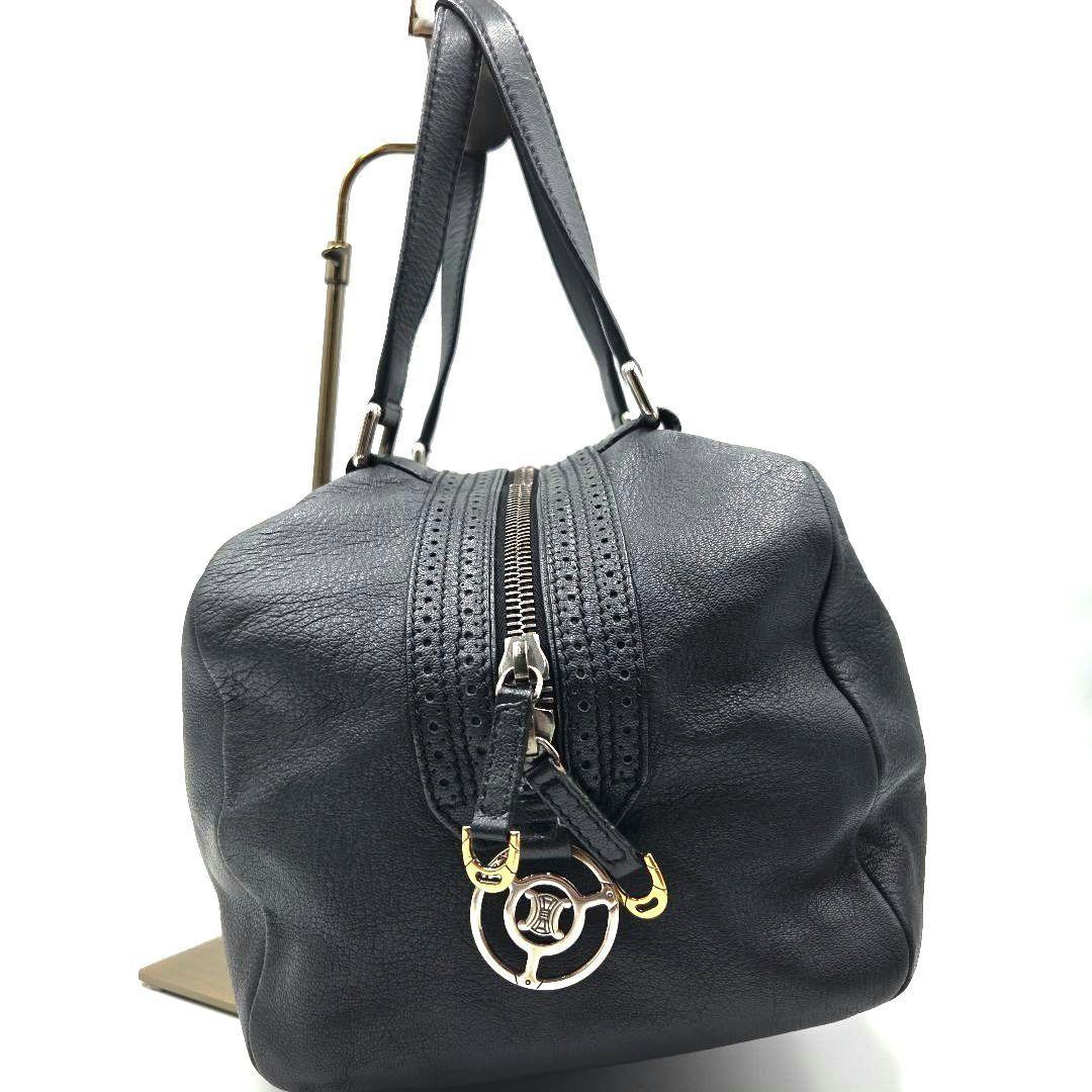 CELINE Mini Boston Bag Hand Tote Purse Leather Black Authentic