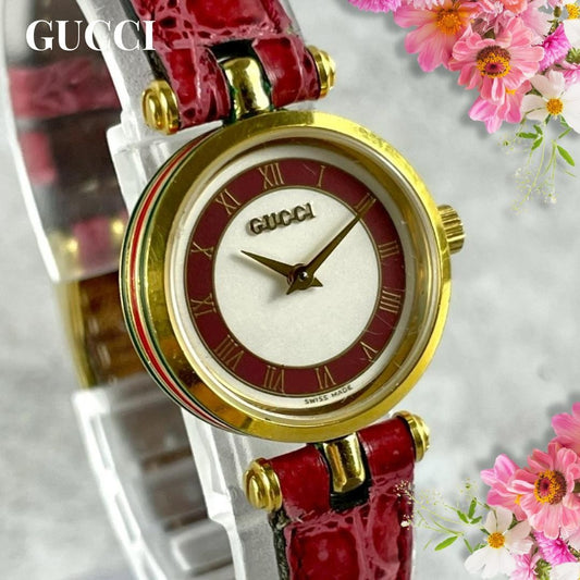 GUCCI 2000L Quartz Watch Wristwatch Gold Bordeaux Women's Authentic