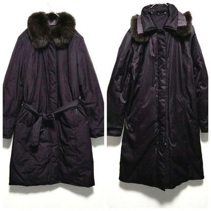 Aquascutum reversible Down Coat FREE SIZE Purple Brown Authentic