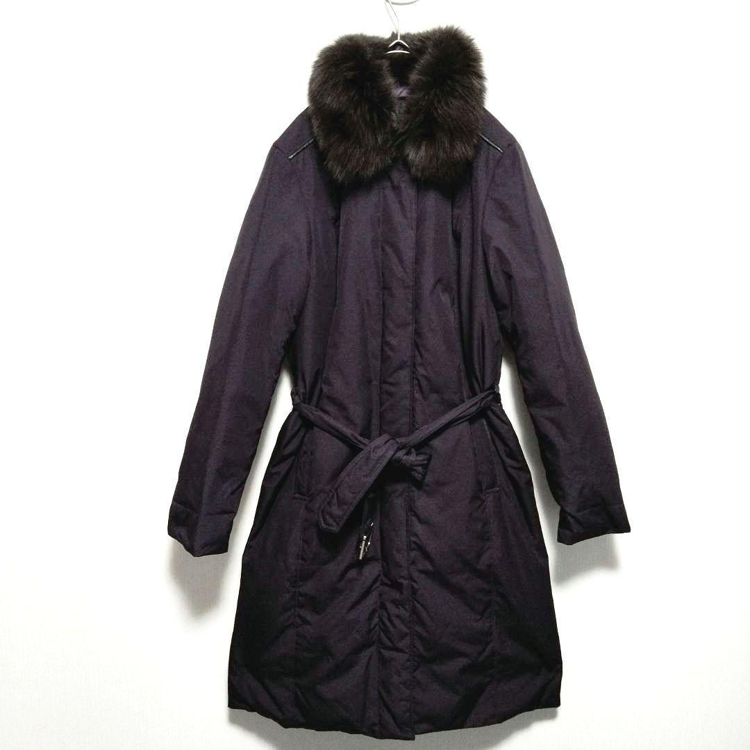 Aquascutum reversible Down Coat FREE SIZE Purple Brown Authentic