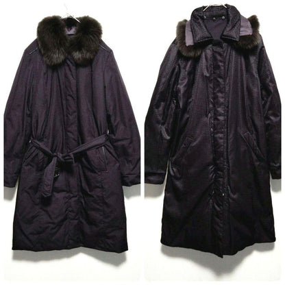 Aquascutum reversible Down Coat FREE SIZE Purple Brown Authentic