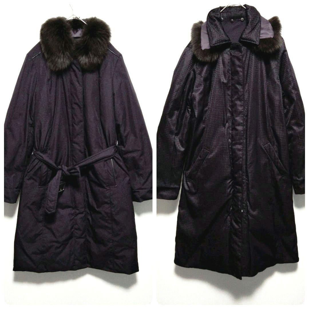 Aquascutum reversible Down Coat FREE SIZE Purple Brown Authentic