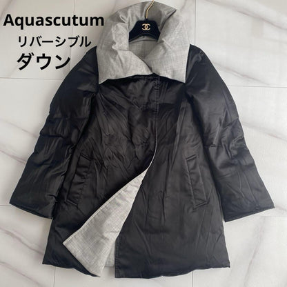 Aquascutum reversible down Coat Jacket Asian fit L US size M Gray Black Auth