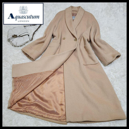 Aquascutum double chester Coat FREE SIZE Beige Authentic