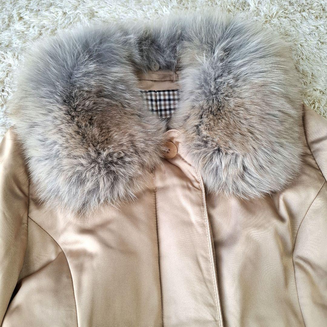 Aquascutum Down Long Coat Club Check Asian fit M US size S Beige Authentic