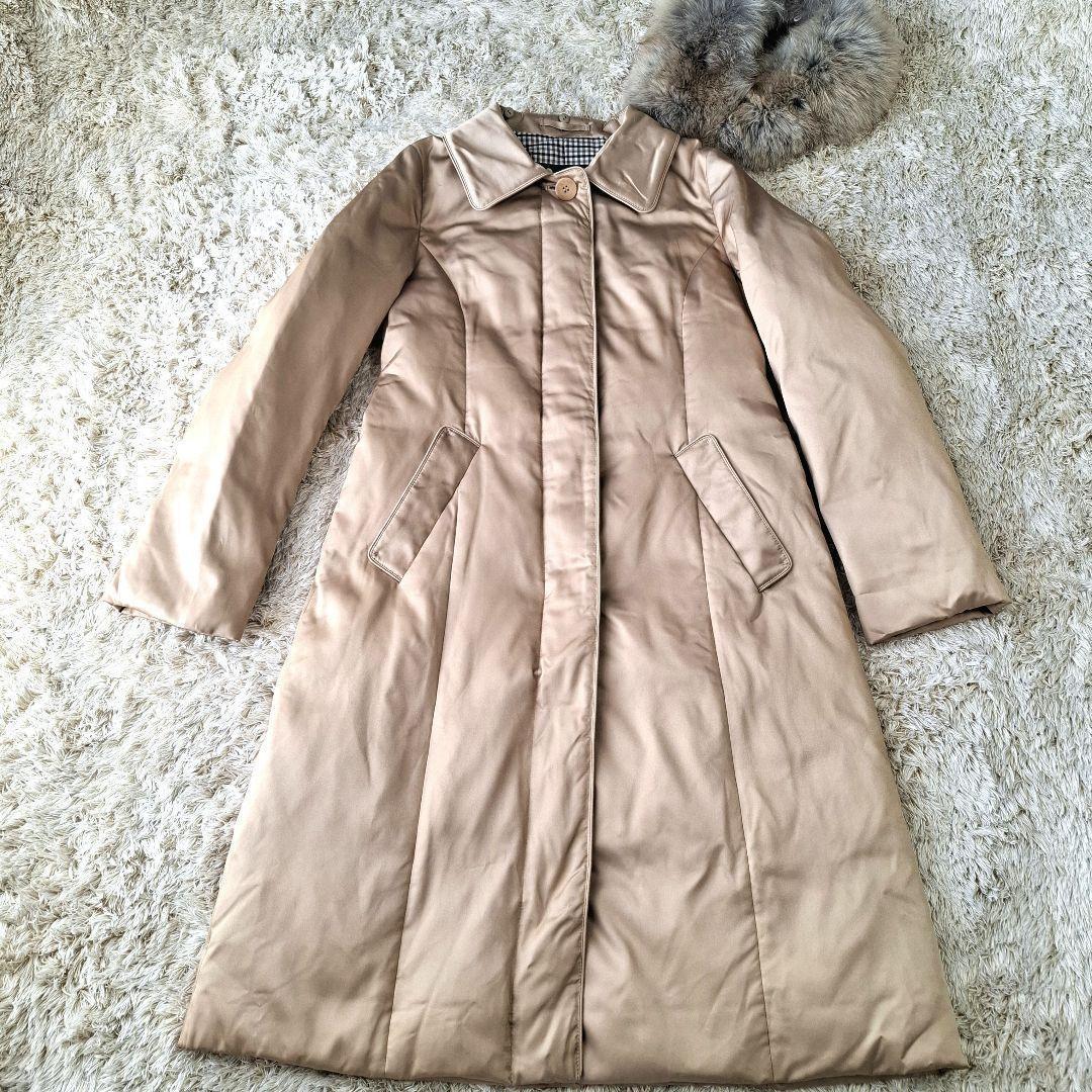 Aquascutum Down Long Coat Club Check Asian fit M US size S Beige Authentic