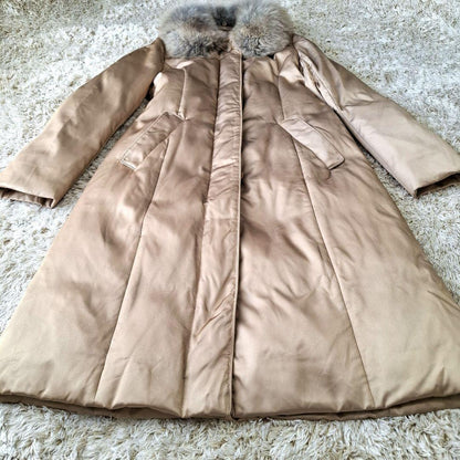 Aquascutum Down Long Coat Club Check Asian fit M US size S Beige Authentic