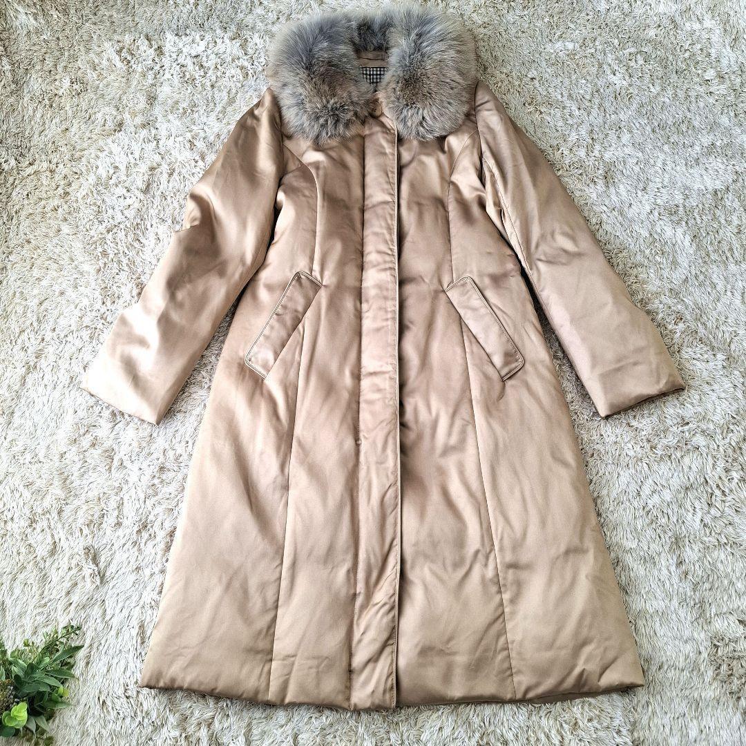 Aquascutum Down Long Coat Club Check Asian fit M US size S Beige Authentic