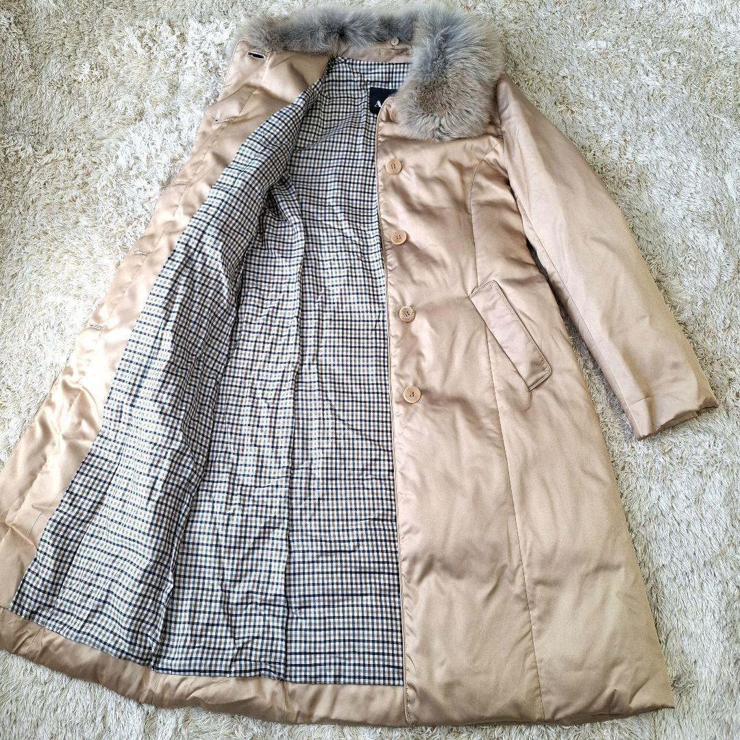 Aquascutum Down Long Coat Club Check Asian fit M US size S Beige Authentic