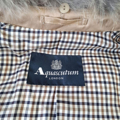 Aquascutum Down Long Coat Club Check Asian fit M US size S Beige Authentic