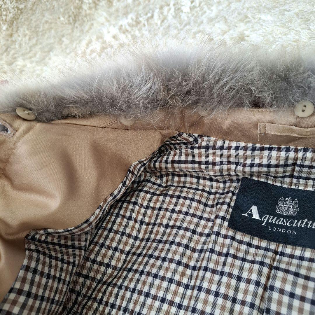 Aquascutum Down Long Coat Club Check Asian fit M US size S Beige Authentic