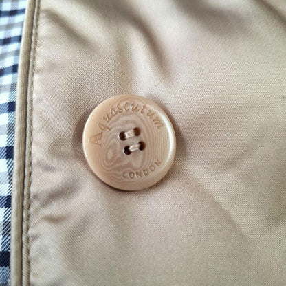Aquascutum Down Long Coat Club Check Asian fit M US size S Beige Authentic