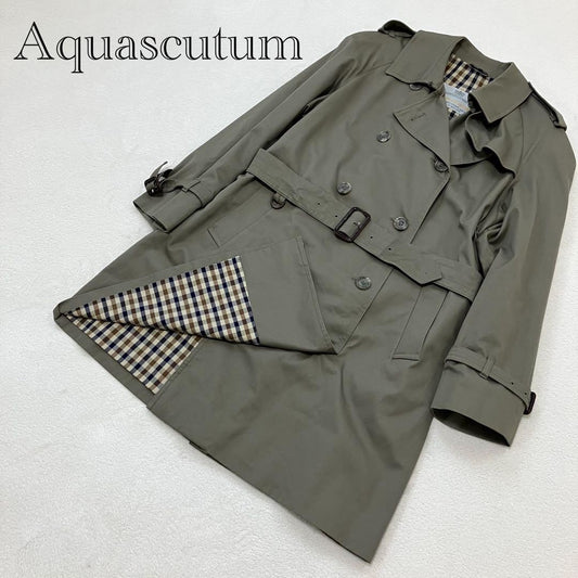 Aquascutum Trench Coat Club Check Asian fit M US size S Khaki Authentic