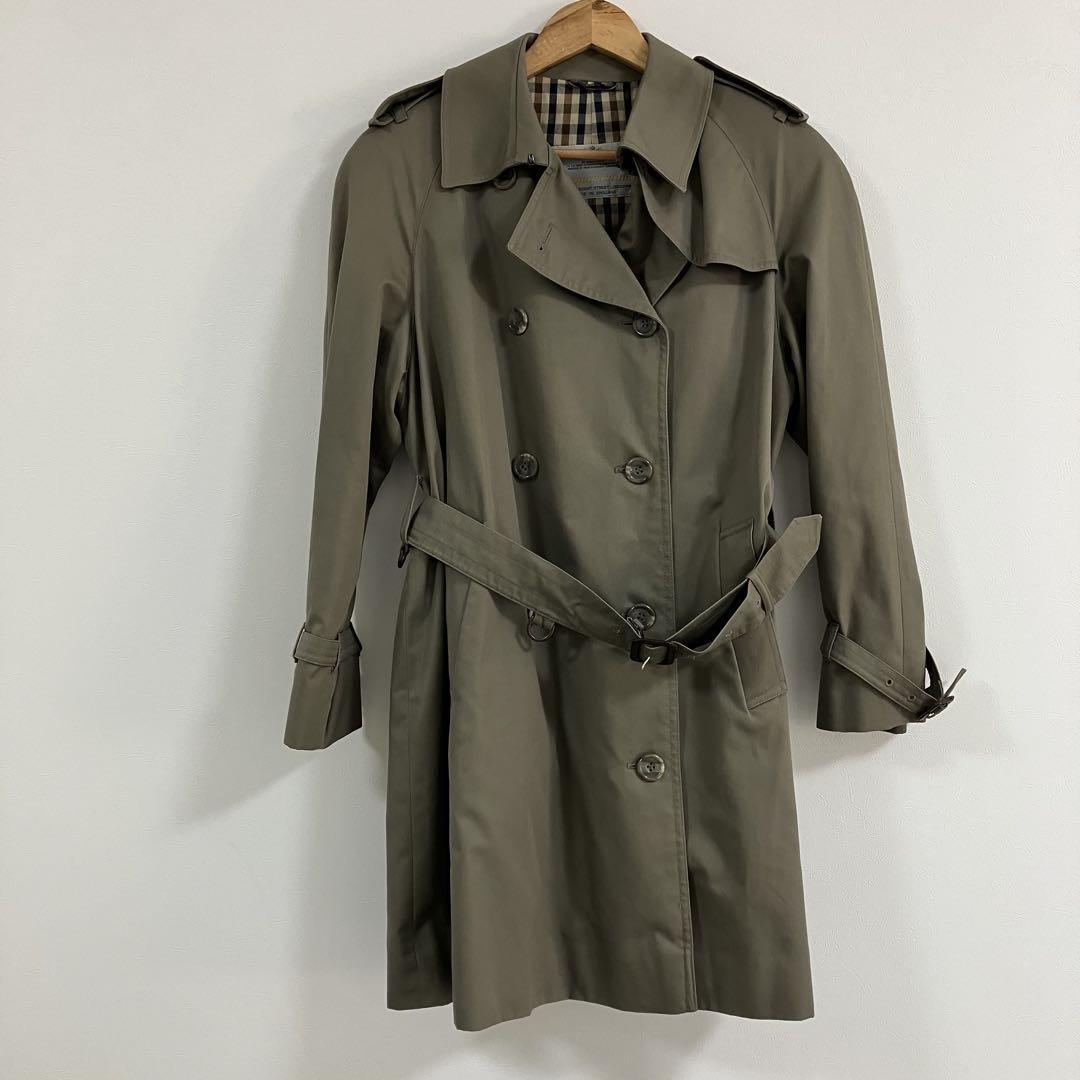 Aquascutum Trench Coat Club Check Asian fit M US size S Khaki Authentic