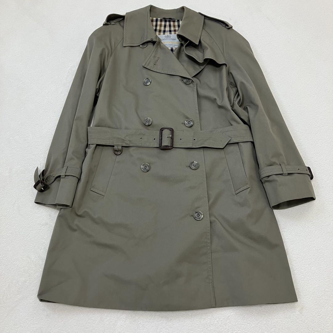 Aquascutum Trench Coat Club Check Asian fit M US size S Khaki Authentic