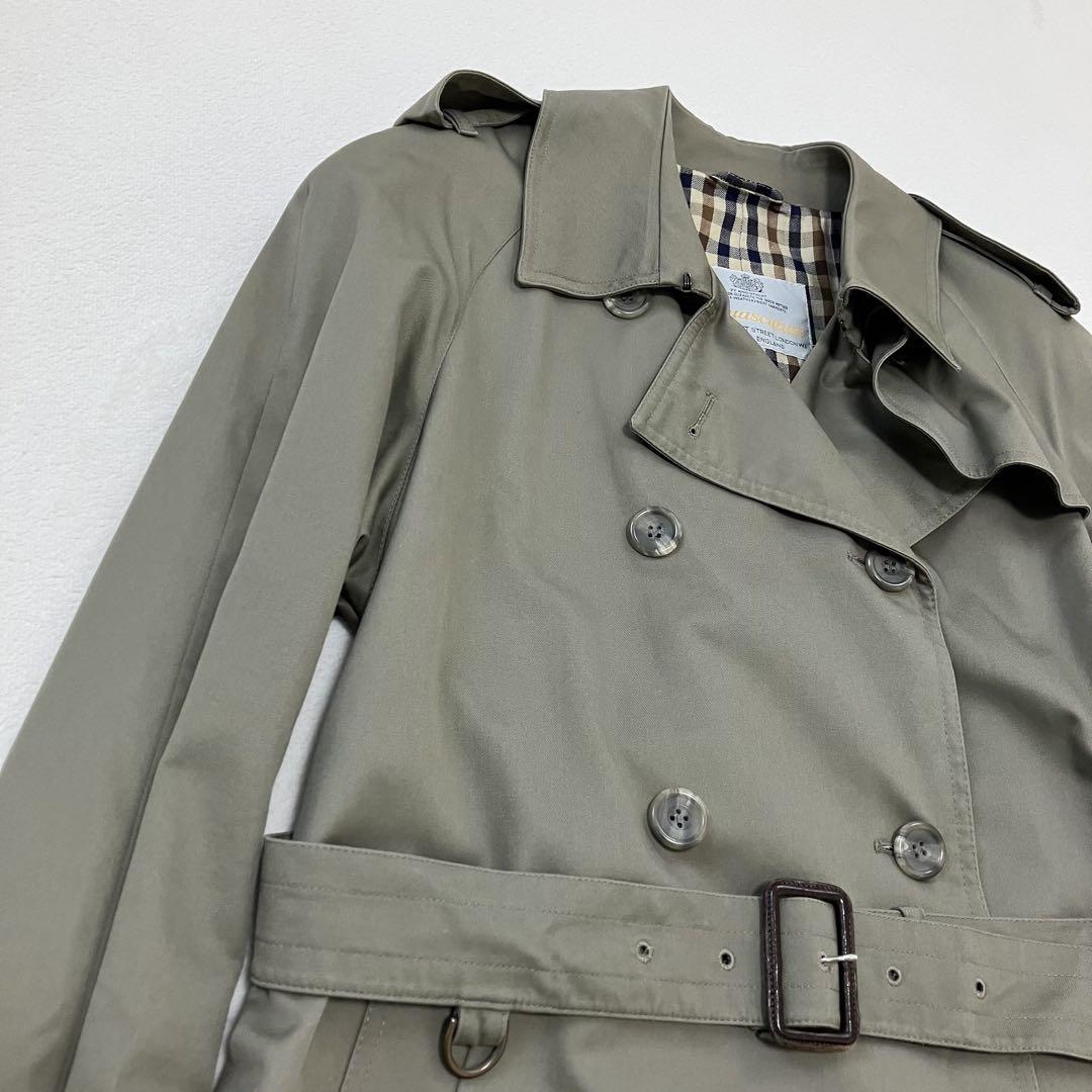 Aquascutum Trench Coat Club Check Asian fit M US size S Khaki Authentic