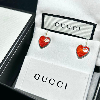 GUCCI Earrings Interlocking Heart Red Women Accessory Authentic