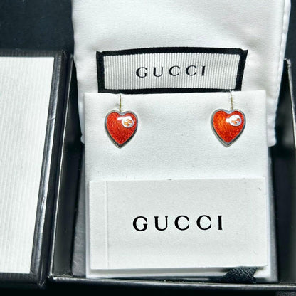 GUCCI Earrings Interlocking Heart Red Women Accessory Authentic