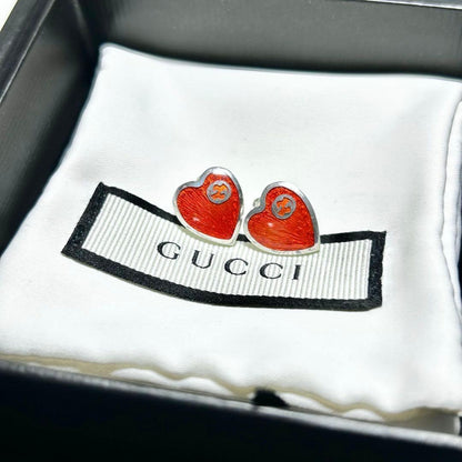 GUCCI Earrings Interlocking Heart Red Women Accessory Authentic