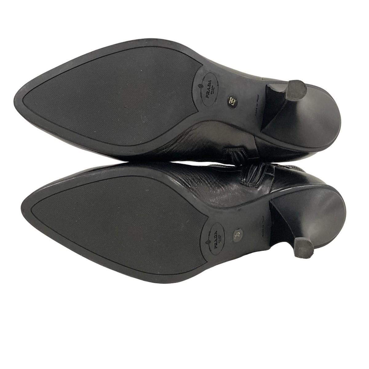 PRADA Short Boots Shoes EU 36 US 6 Leather Black Authentic