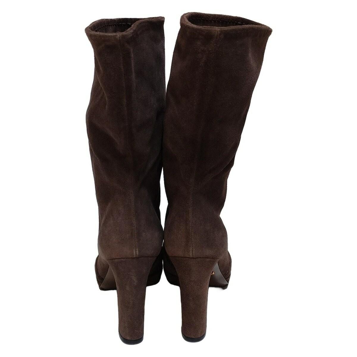 PRADA Boots Shoes EU 36 US 6 Suede Dark Brown Authentic