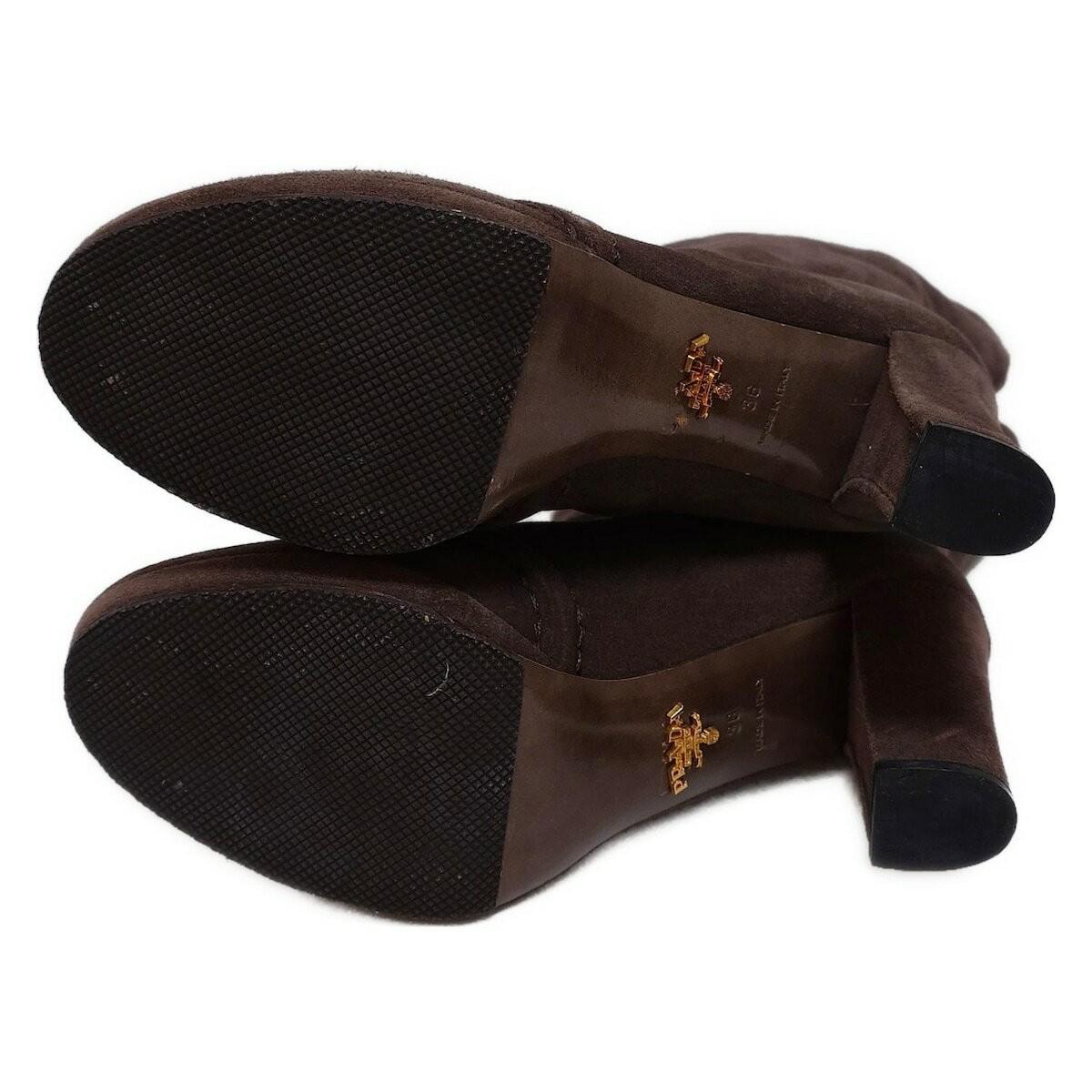 PRADA Boots Shoes EU 36 US 6 Suede Dark Brown Authentic