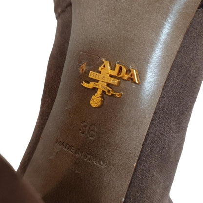 PRADA Boots Shoes EU 36 US 6 Suede Dark Brown Authentic