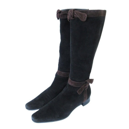 PRADA Long Boots Shoes EU 36 US 6 Suede Dark Brown Authentic