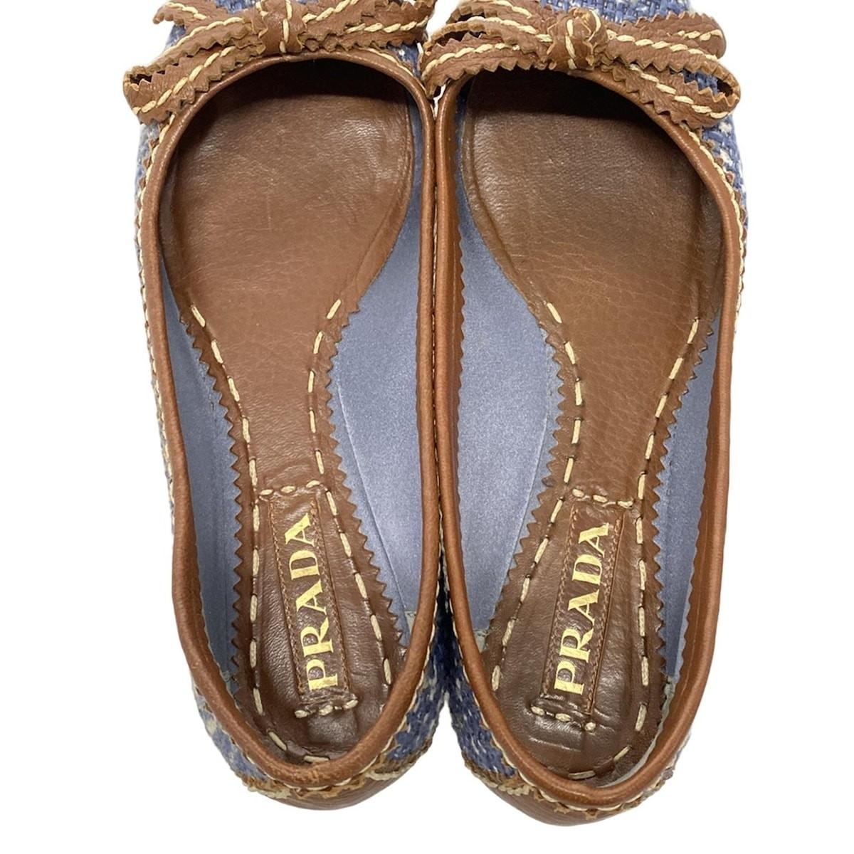 PRADA Flat Shoes Pumps EU 35.5 US 5.5 Leather Navy Multicolor Authentic