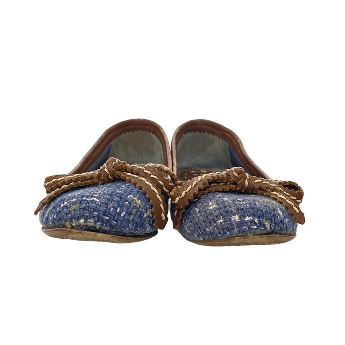 PRADA Flat Shoes Pumps EU 35.5 US 5.5 Leather Navy Multicolor Authentic