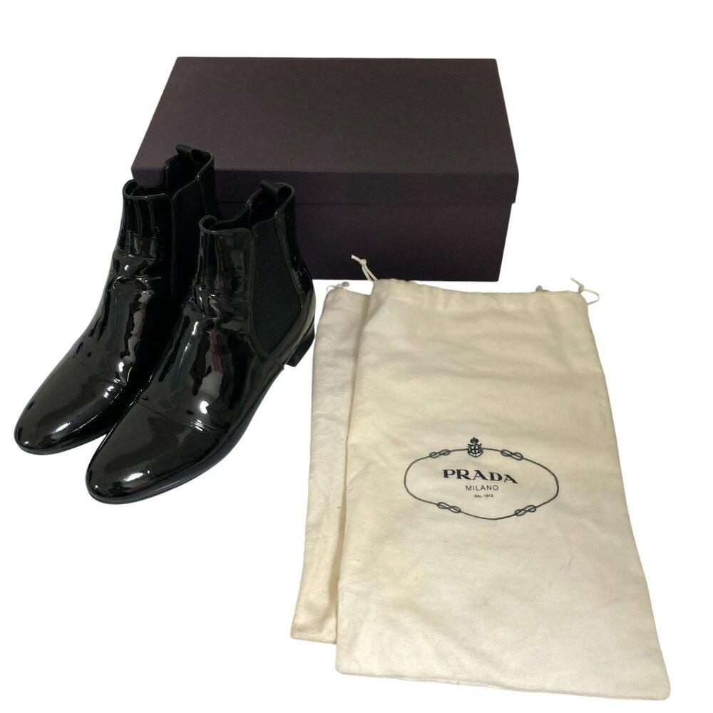 PRADA Short Boots Shoes EU 36.5 US 6.5 Patent Leather Black Authentic
