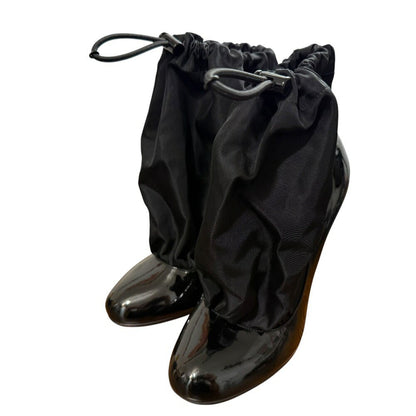 PRADA Short Boots Shoes EU 36 US 6 Patent Leather Nylon Black Authentic