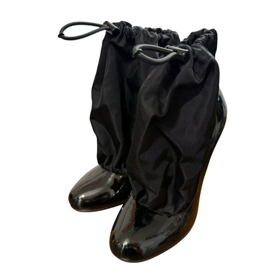 PRADA Short Boots Shoes EU 36 US 6 Patent Leather Nylon Black Authentic