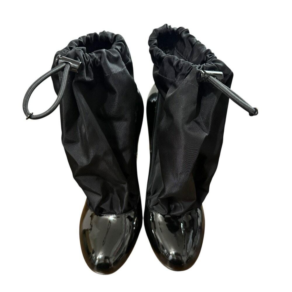 PRADA Short Boots Shoes EU 36 US 6 Patent Leather Nylon Black Authentic