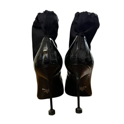 PRADA Short Boots Shoes EU 36 US 6 Patent Leather Nylon Black Authentic