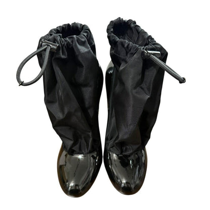 PRADA Short Boots Shoes EU 36 US 6 Patent Leather Nylon Black Authentic
