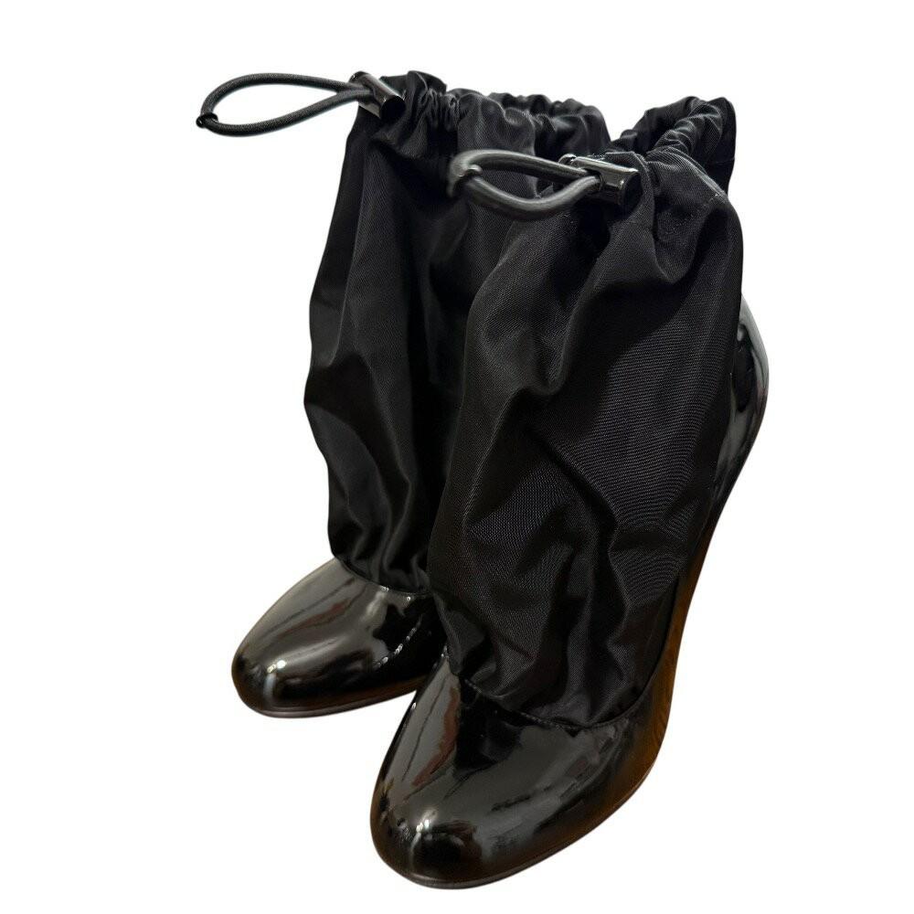 PRADA Short Boots Shoes EU 36 US 6 Patent Leather Nylon Black Authentic