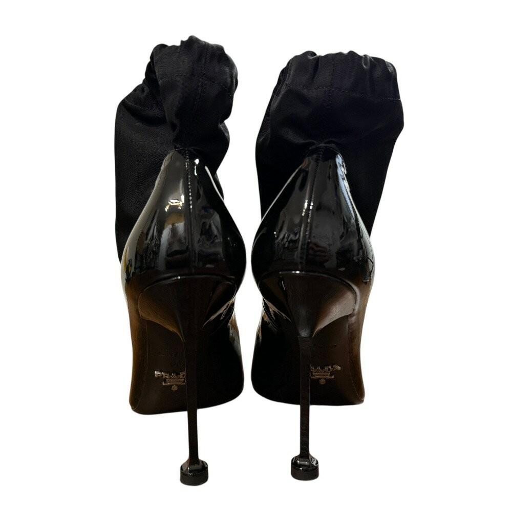 PRADA Short Boots Shoes EU 36 US 6 Patent Leather Nylon Black Authentic