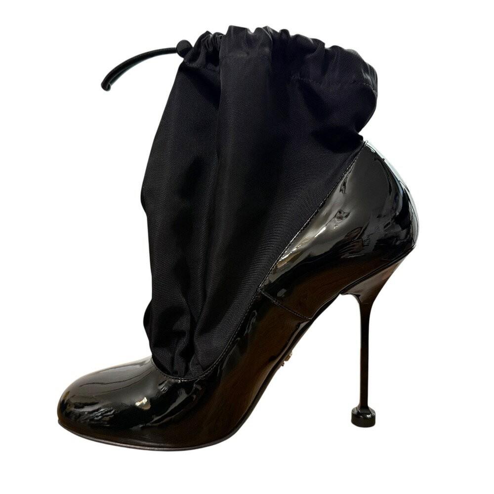 PRADA Short Boots Shoes EU 36 US 6 Patent Leather Nylon Black Authentic