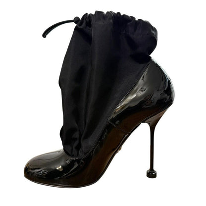 PRADA Short Boots Shoes EU 36 US 6 Patent Leather Nylon Black Authentic