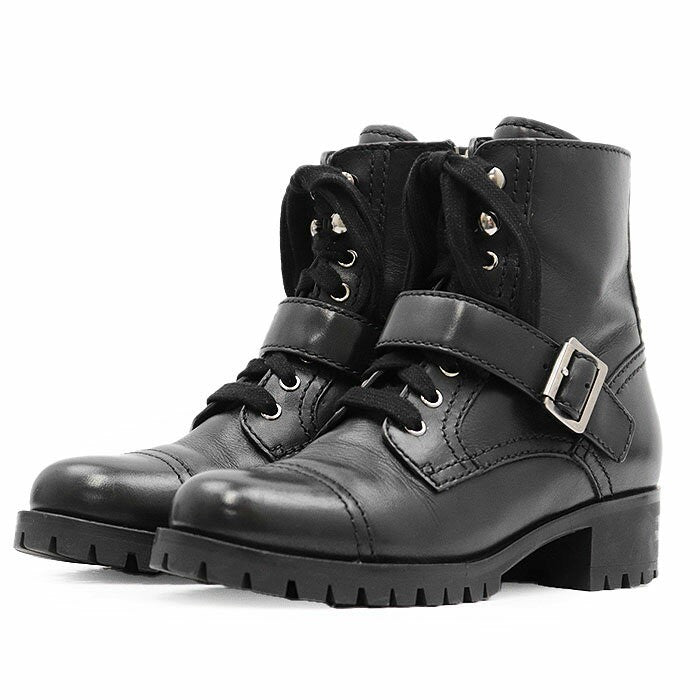 PRADA Boots Shoes EU 36.5 US 6.5 Leather Black Authentic